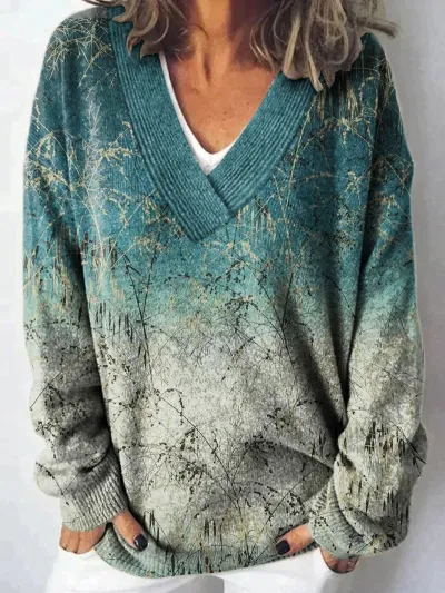 Women Fashion Cute Cat Floral Dog Print Long Sleeve Sweater