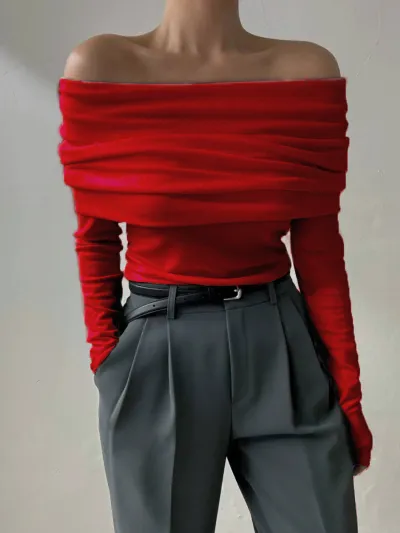 Women Sexy Off Shoulder Long Sleeve Knitted Sweater
