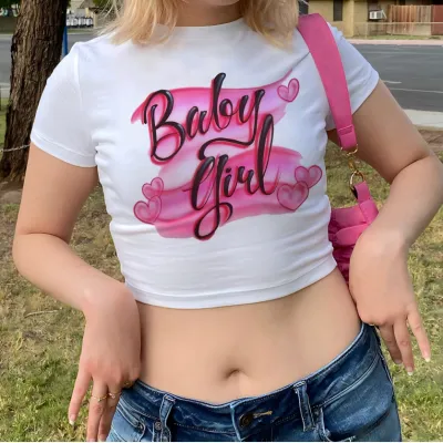Women's Summer Letter Print Crop T-Shirt Slim Fit