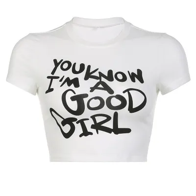 Women's Summer Letter Print Crop T-Shirt Slim Fit