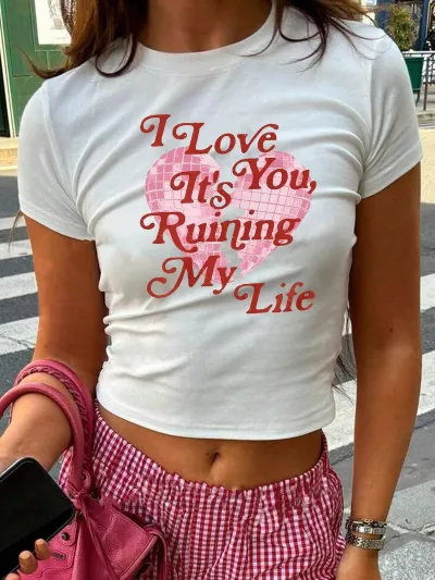 Women's Summer Letter Print Crop T-Shirt Slim Fit