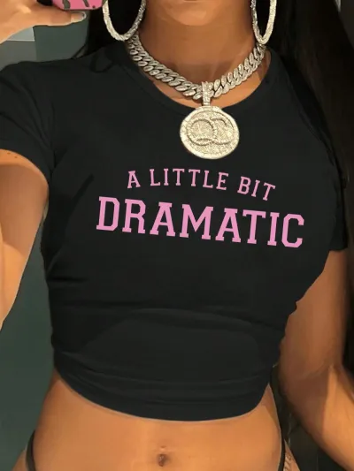 Women's Summer Letter Print Crop T-Shirt Slim Fit