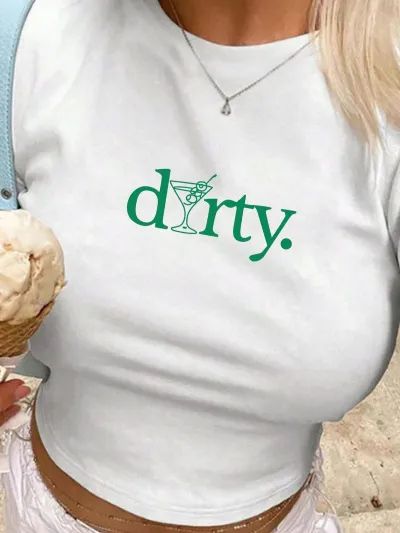 Women's Summer Letter Print Crop T-Shirt Slim Fit