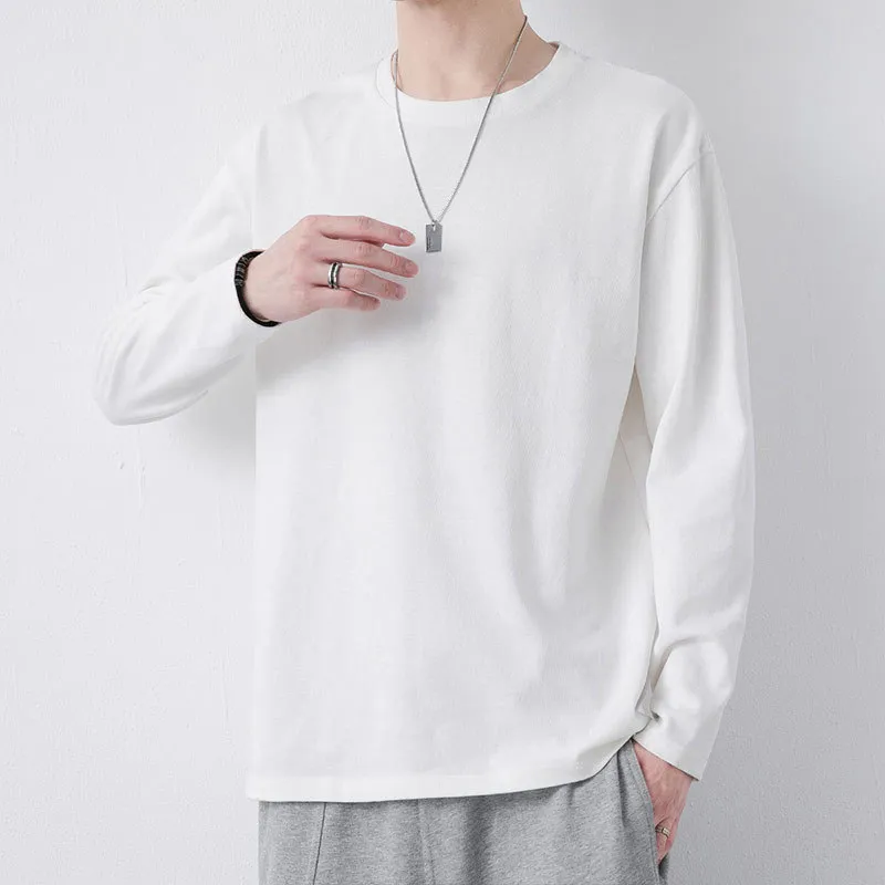Men Casual Basic Knitted Sleeve Long Sleeve Round Neck Pullover Solid Color Loose T-Shirt