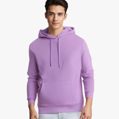 Men Street Pullover Hoodie V-Neck Long Sleeve Solid Color Fleece-Lined Casual Top