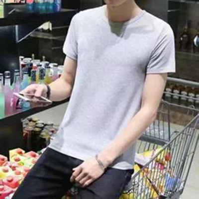 Men Fashion Casual Basic Solid Color Plus Size Short Sleeve Round Neck Slim T-Shirt