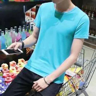 Men Fashion Casual Basic Solid Color Plus Size Short Sleeve Round Neck Slim T-Shirt