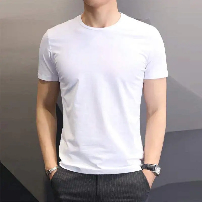 Men Fashion Casual Basic Solid Color Plus Size Short Sleeve Round Neck Slim T-Shirt