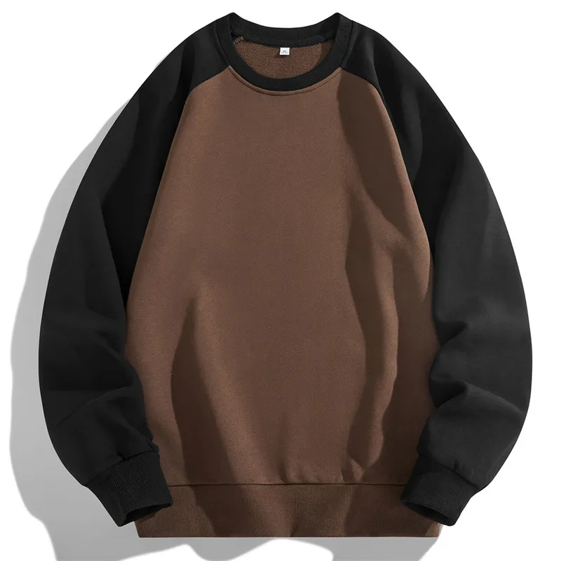 Men Fashion Casual Color Matching Plus Size Long Sleeve Crewneck Pullover Corduroy Sweatshirts