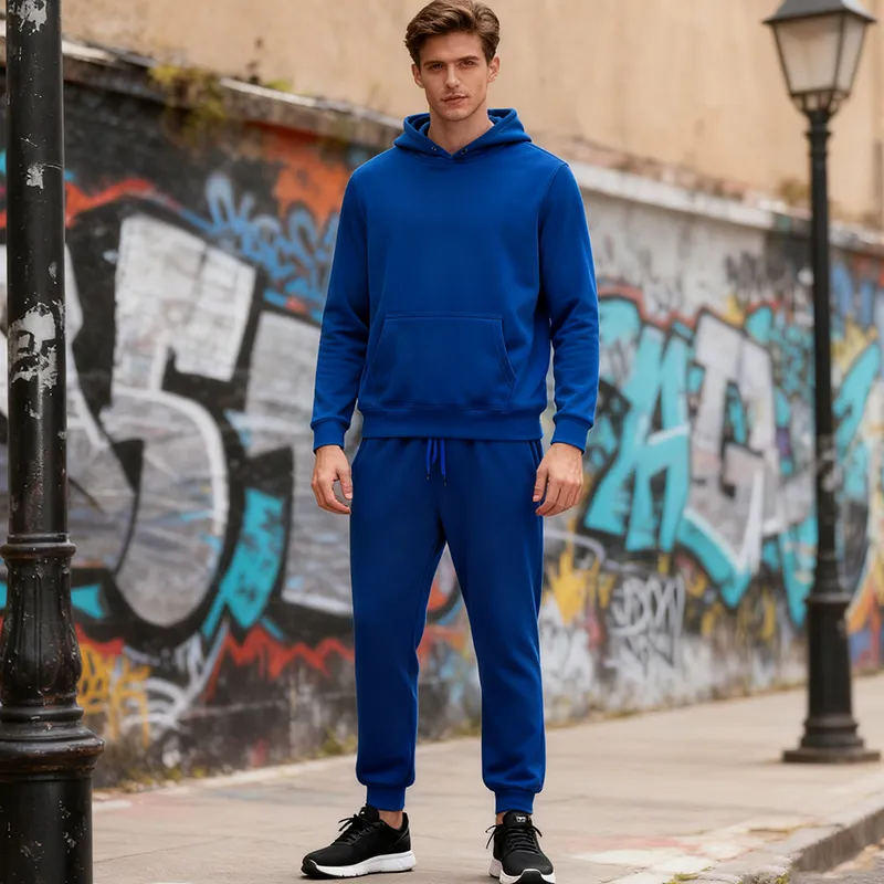 Men Fashion Casual Basic Solid Color Fleece Long Sleeve Hoodies Pants