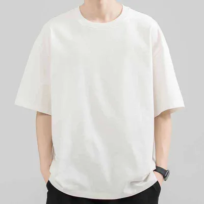 Men Fashion Basic Solid Color Plus Size Short Sleeve Round Neck Cotton T-Shirt