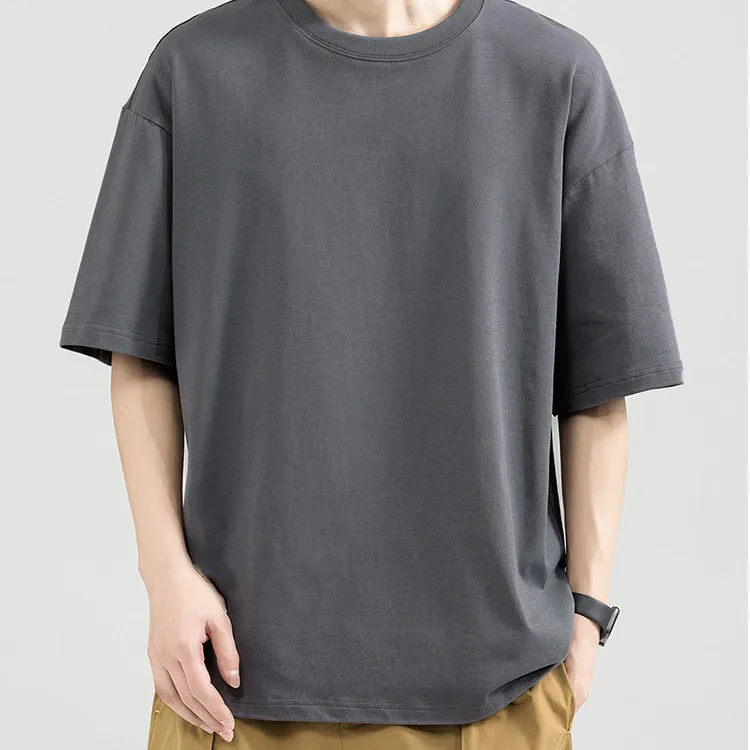 Men Fashion Basic Solid Color Plus Size Short Sleeve Round Neck Cotton T-Shirt