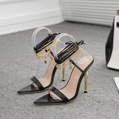 Women Sexy Lace-Up Pointed Peep Toe Stiletto Heel Sandals