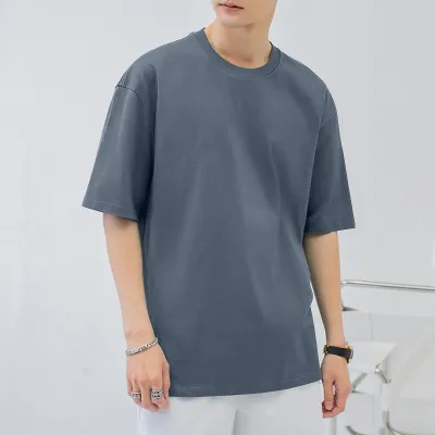 Men Fashion Casual Basic Solid Color Plus Size Short Sleeve Round Neck Cotton T-Shirt