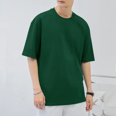 Men Fashion Casual Basic Solid Color Plus Size Short Sleeve Round Neck Cotton T-Shirt