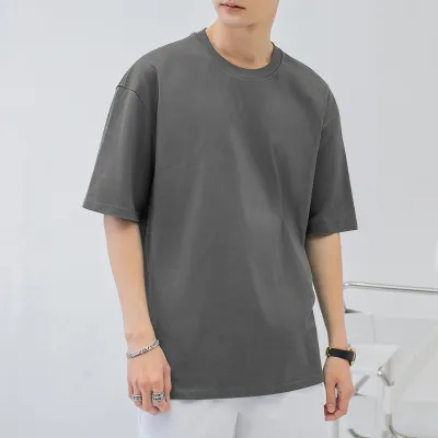 Men Fashion Casual Basic Solid Color Plus Size Short Sleeve Round Neck Cotton T-Shirt