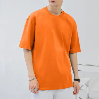 Men Fashion Casual Basic Solid Color Plus Size Short Sleeve Round Neck Cotton T-Shirt