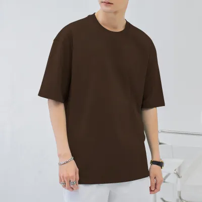 Men Fashion Casual Basic Solid Color Plus Size Short Sleeve Round Neck Cotton T-Shirt