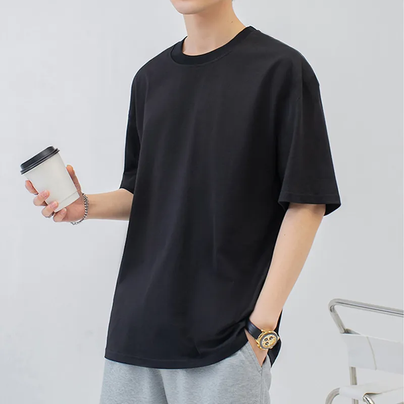 Men Fashion Casual Basic Solid Color Plus Size Short Sleeve Round Neck Cotton T-Shirt