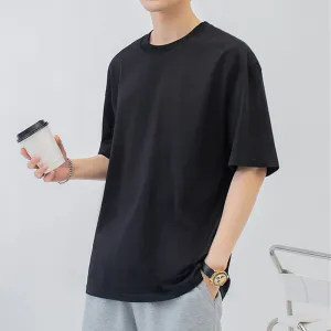 Men Fashion Casual Basic Solid Color Plus Size Short Sleeve Round Neck Cotton T-Shirt