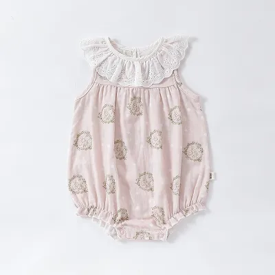 Kids Baby Girls Casual Cute Tiny Flower Print Sleeveless Cotton Romper Pullover