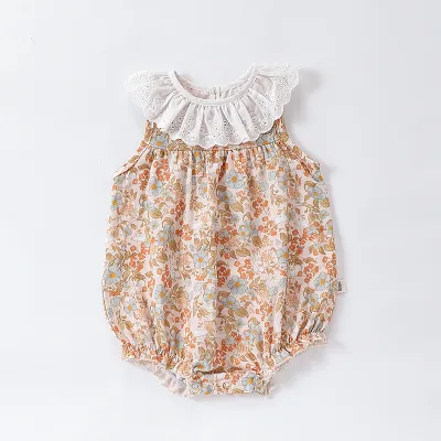 Kids Baby Girls Casual Cute Tiny Flower Print Sleeveless Cotton Romper Pullover