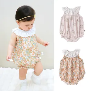 Kids Baby Girls Casual Cute Tiny Flower Print Sleeveless Cotton Romper Pullover