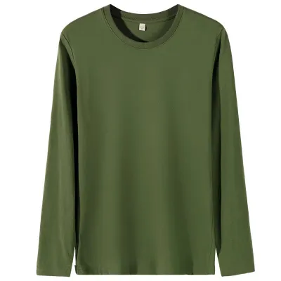 Men Fashion Casual Basic Solid Color Plus Size Long Sleeve Knitted Round Neck T-Shirt