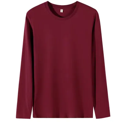 Men Fashion Casual Basic Solid Color Plus Size Long Sleeve Knitted Round Neck T-Shirt