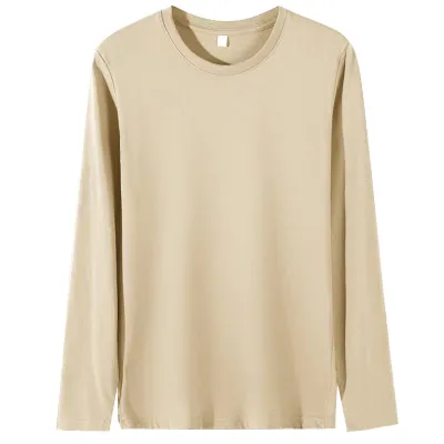Men Fashion Casual Basic Solid Color Plus Size Long Sleeve Knitted Round Neck T-Shirt