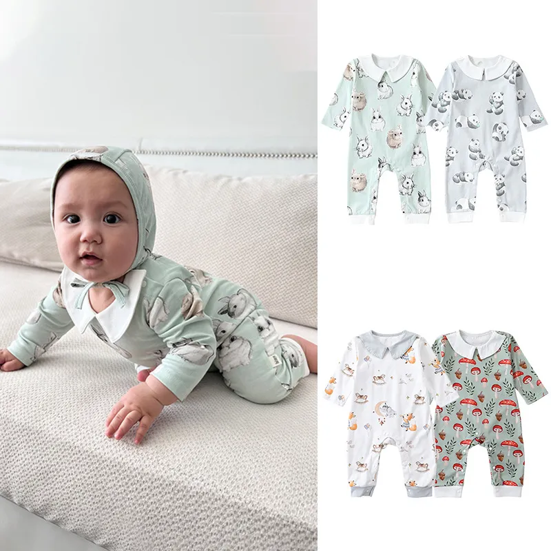 Kids Baby Boys Girls Casual Cute Cartoon Animals Print Pullover Cotton Long Sleeve Romper