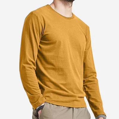Men Fashion Casual Basic Solid Color Plus Size Long Sleeve Round Neck T-Shirt