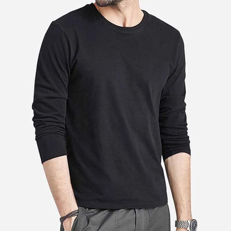 Men Fashion Casual Basic Solid Color Plus Size Long Sleeve Round Neck T-Shirt