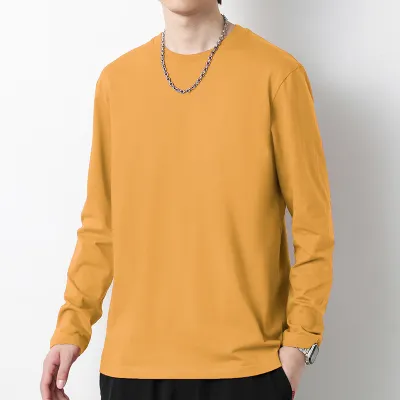 Men Fashion Casual Plus Size Solid Color Long Sleeve Round Neck T-Shirt