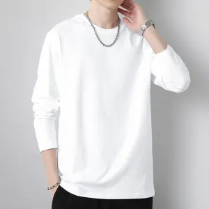Men Fashion Casual Plus Size Solid Color Long Sleeve Round Neck T-Shirt