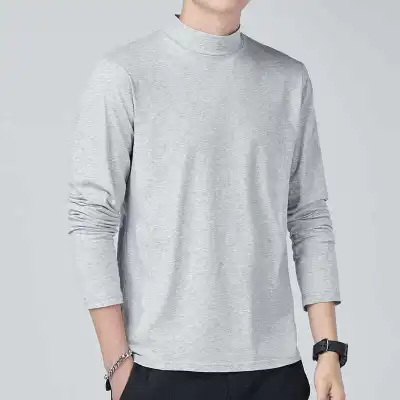 Men Casual Plus Size Long Sleeve Turtleneck Solid Color T-Shirt