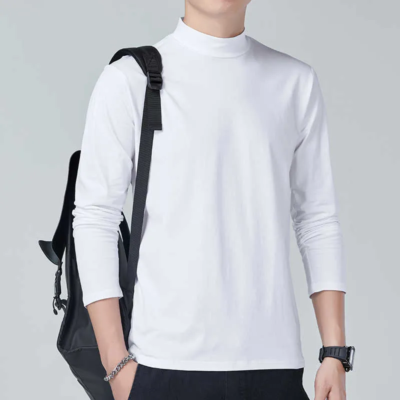 Men Casual Plus Size Long Sleeve Turtleneck Solid Color T-Shirt