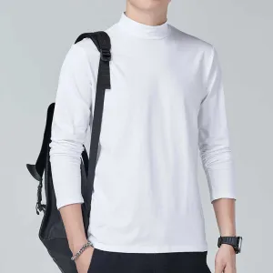 Men Casual Plus Size Long Sleeve Turtleneck Solid Color T-Shirt