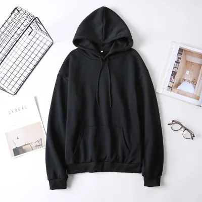 Custom Autumn Winter Women Fashion Loose Solid Color Long Sleeve Pocket Hoodies