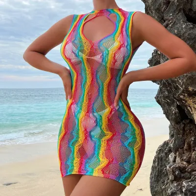 Women Sexy Rainbow Color Hollow Backless Tight Bra Set
