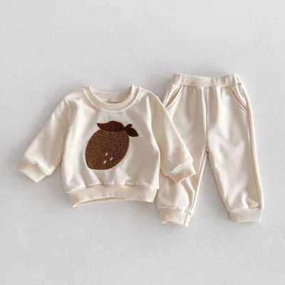 Kids Baby Boys Girls Casual Cute Cartoon Long Sleeve Sweatshirts Trousers Two-Piece Set