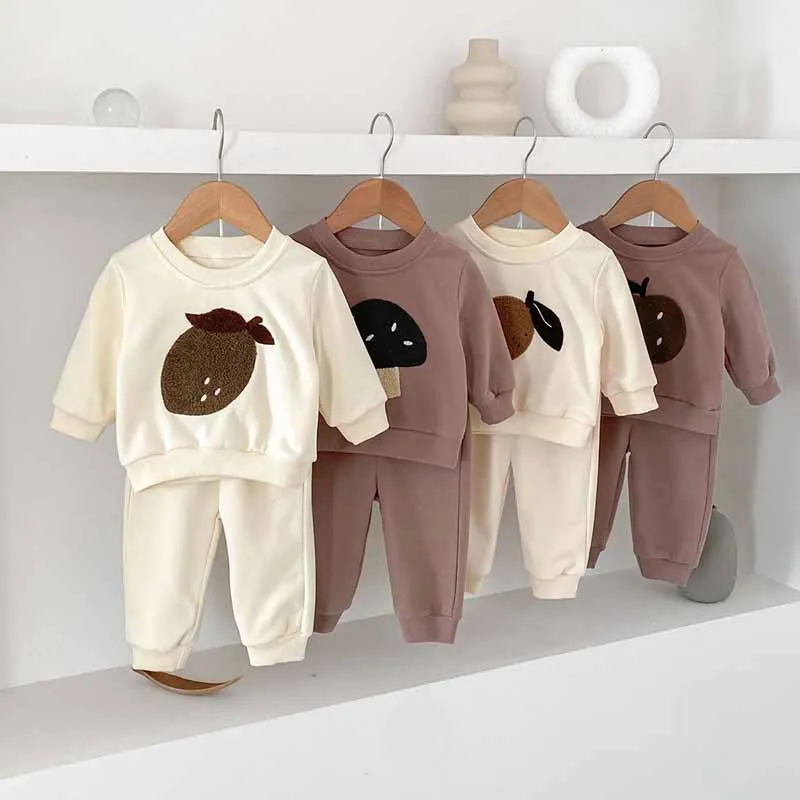 Kids Baby Boys Girls Casual Cute Cartoon Long Sleeve Sweatshirts Trousers Two-Piece Set