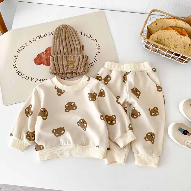 Kids Baby Boys Girls Casual Cute Cartoon Long Sleeve Sweatshirt and Pants Set