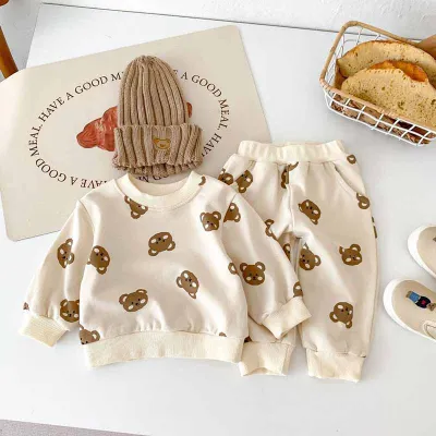 Kids Baby Boys Girls Casual Cute Cartoon Long Sleeve Sweatshirt and Pants Set