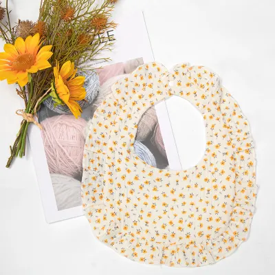 Kids Newborn Cute Tiny Flower Print Cotton Gauze Baby Drool Bibs for Girls
