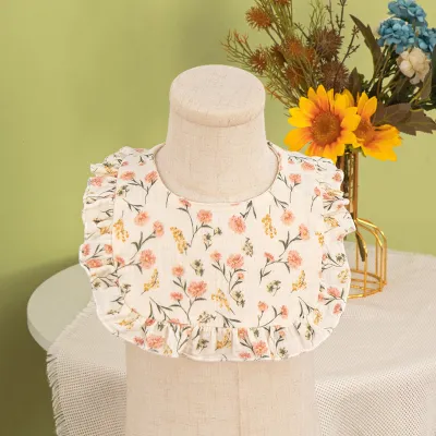 Kids Newborn Cute Tiny Flower Print Cotton Gauze Baby Drool Bibs for Girls