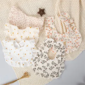 Kids Newborn Cute Tiny Flower Print Cotton Gauze Baby Drool Bibs for Girls
