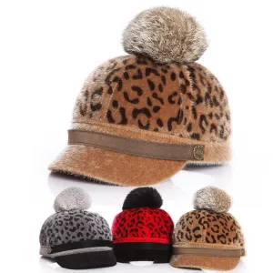 Kids Autumn Winter Leopard Print Fleece Warm Peaked Cap Neutral