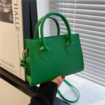 Women Simple Solid Color Square Handle Shoulder Bag