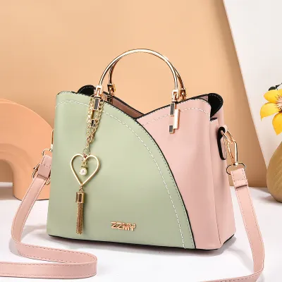 Women Fashionable Large Capacity Square PU Shoulder Bag with Heart-Shaped Pendant
